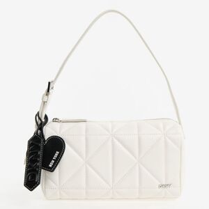 DKNY Ginger Top Zip White Quilted Faux Leather Shoulder Bag w/ NY Heart Charm
